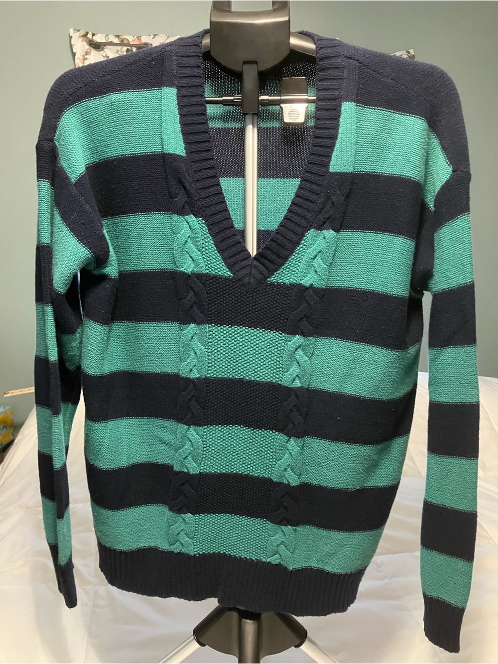 Chaps Striped Cable Knit V-Neck Sweater Women’s Large